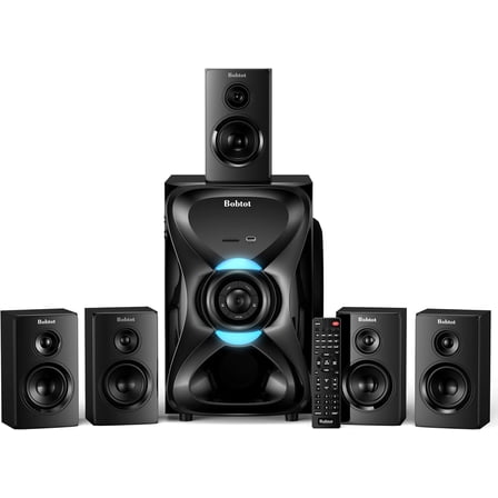 Bobtot Surround Sound Systems Wireless Rear Satellite Speakers - 1000W Peak Deep Bass 8 inch Subwoofer 5.1/2.1 Channel Home Theater System with ARC Optical Bluetooth Karaoke Input