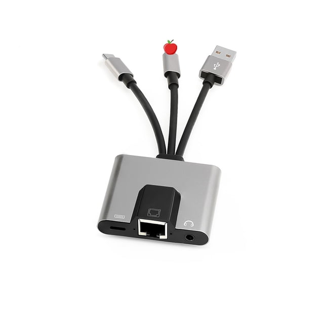 Type-C to 3.5mm Audio RJ45 Ethernet Hub, USB-C to LAN Network Adapter with PD Fast Charging Docking