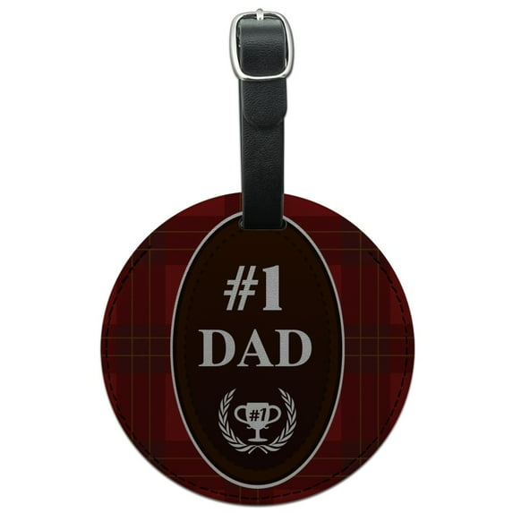 Dad Number One Best Father Plaid Round Leather Luggage Card Suitcase Carry-On ID Tag