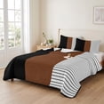 thumbnail image 2 of Full Quilt Set 78''x90'', Black Brown Lightweight Summer Bedspread Coverlet Set with 2 Pillow Shams, Contemporary Striped Boho Art Breathable All Season Quilt Bedding for Bedroom/Guest Room, 2 of 9