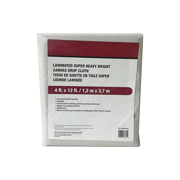 Homeworks 4 ft x 12 ft Canvas Drop Cloth, Heavyweight Painter's Cover for Floors and Furniture
