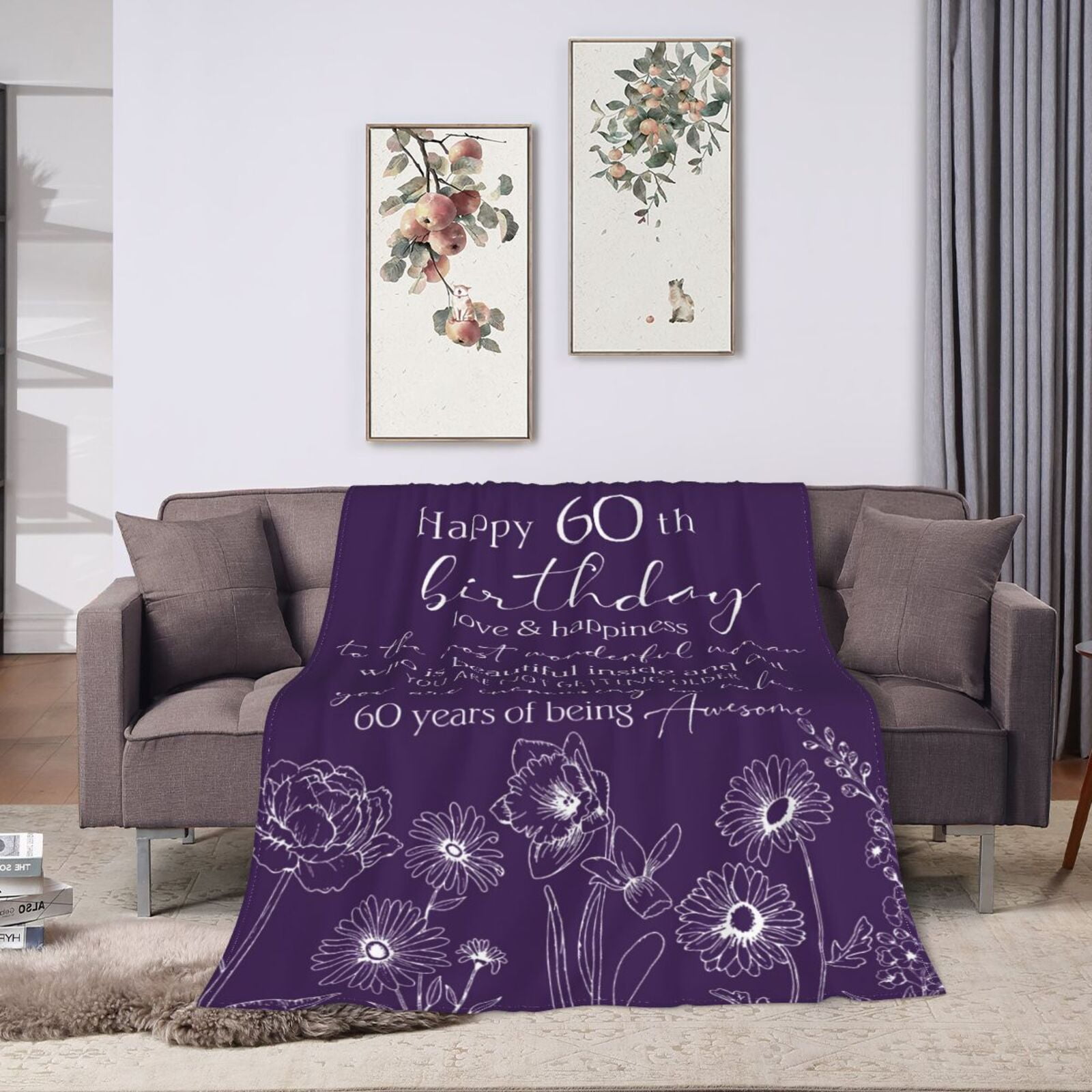 Wijzvio 60th Birthday Gifts For Women Throw Blanket Soft Fuzzy Fleece Blanket For Couch Bed Living Room Decoration 50"X40"