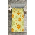 thumbnail image 3 of Ambesonne Floral Quilted Bedspread Set 2 Pcs, Retro Graphic Flowers, Twin Size, Pale Green Orange, 3 of 3