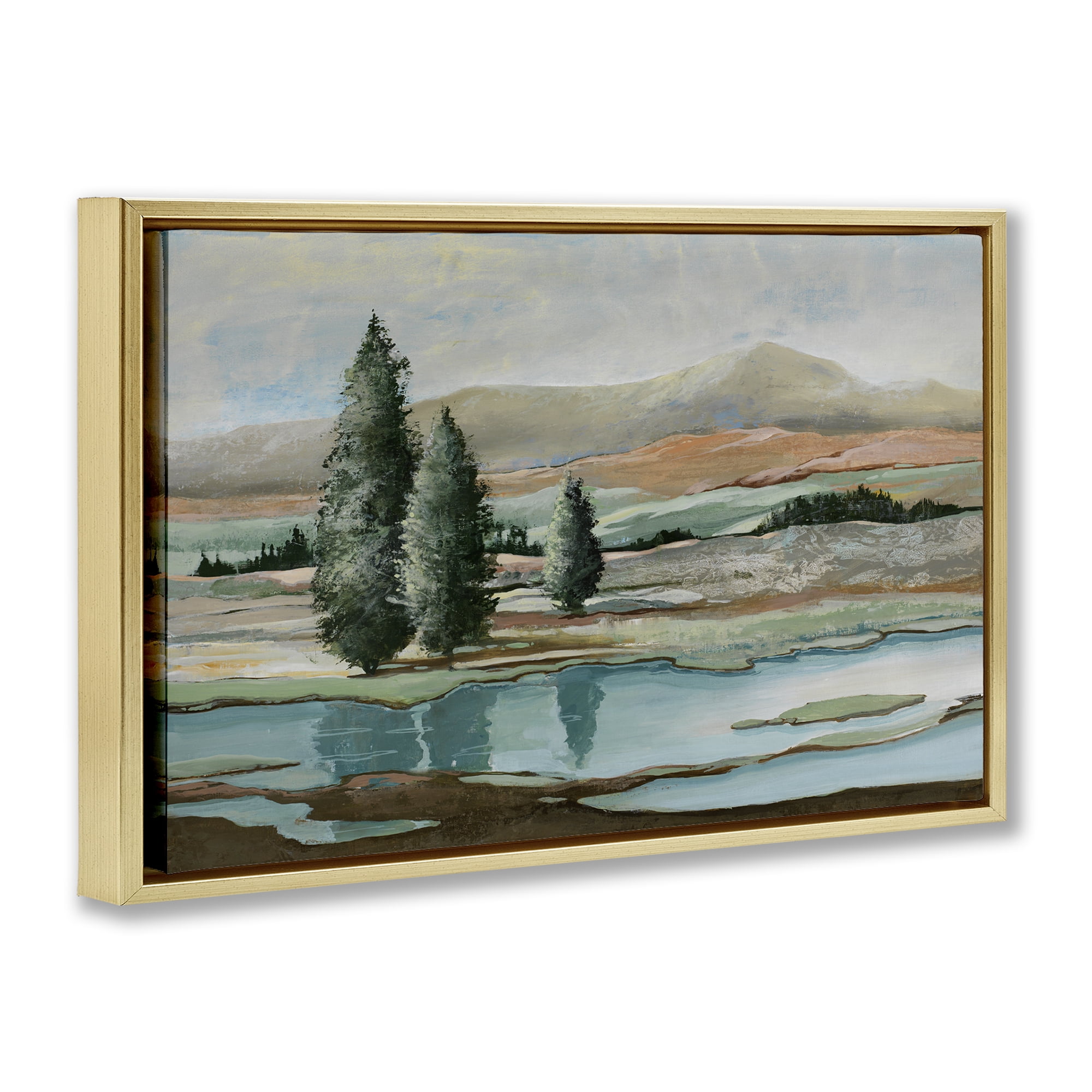 Stupell Industries Natural Creek Landscape Landscape & Nature Painting Gold Floater Framed Canvas Art Print Wall Art, 31 x 21