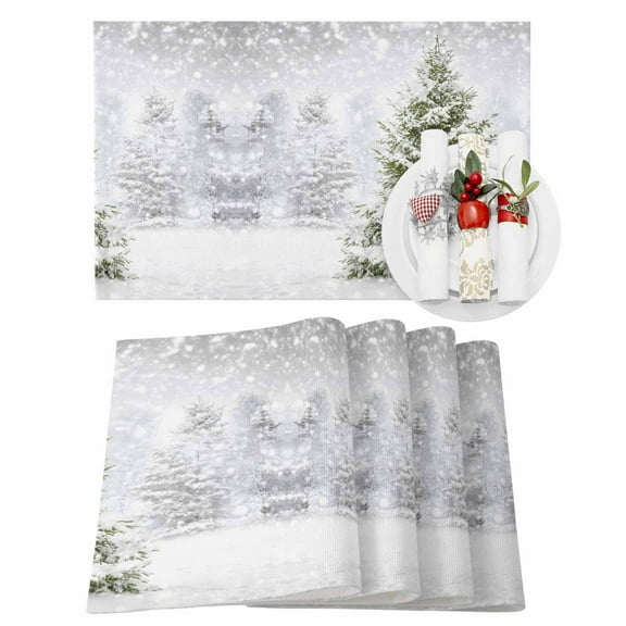 Christmas Placemats Set of 4, Xmas Tree Snowflake Place Mats Winter Snowy Forest Placemat Table Decoration for Kitchen Table Dinner Xmas Holiday Party Home Decor Indoor Outdoor 13x19 Inch