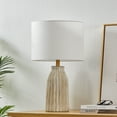 thumbnail image 3 of KAWOTI 24" Farmhouse Resin Table Lamp, Weathered White Table Lamp with Bamboo Pattern Shade for Bedroom, 3 of 5