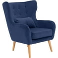 thumbnail image 5 of Faux Velvet Wingback Accent Chair with Lumbar Pillow and Wooden Legs, Navy, 5 of 9