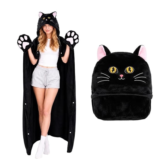 Halloween Wearable Blanket Cute Flannel Hoodie Shawl | Cartoon Animal Cozy Sofa Nap Wrap for Women 150x130cm Soft Oversized Loungewear Blanket with Hood Snap Button Closure(lxf)