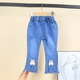thumbnail image 2 of Gbsyewxs Girls Denim Pants Elastic Wasit Solid Color With Bow Flared Casual Summer Pants For Girls Blue Size 6-7 Years, 2 of 6