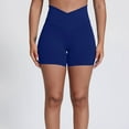 thumbnail image 3 of vigerkar Cloud Feeling Cross Waist Yoga Shorts with Pockets for Women, Crossover High Waist Lounge Biker Shorts Dark Blue, S, 3 of 3