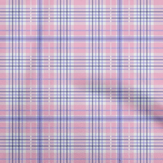 oneOone Cotton Silk Light Pink Fabric Check Craft Projects Decor Fabric Printed By The Yard 42 Inch Wide