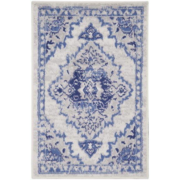 Nourison Whimsicle Classic Farmhouse Ivory Blue 2' x 3' Area Rug, (2' x 3')