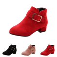 thumbnail image 4 of Otqutp Kids Girls Ankle Boots Soft Suede Non-Slip Low Heel Booties Teens Fashion Winter Casual Shoes with Gold Buckle, 4 of 8