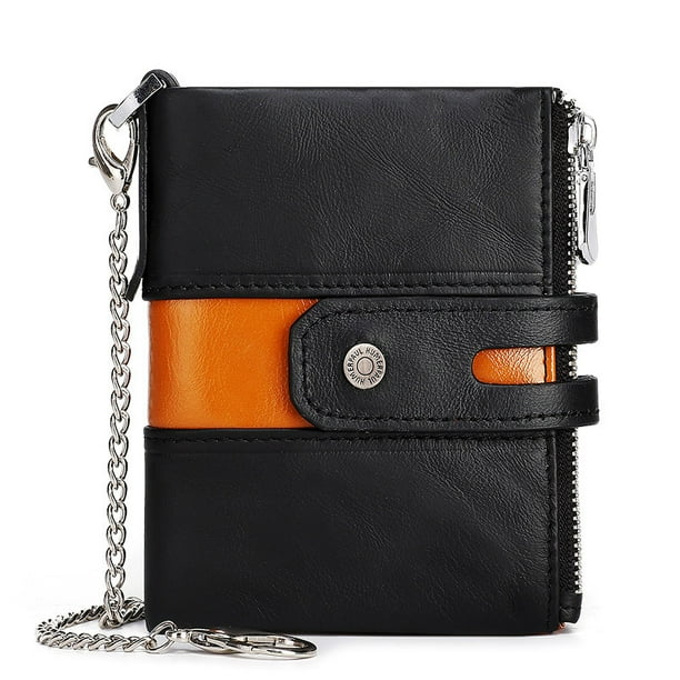 Monedero de cuero genuino para hombre monedero pequeno minitarjetero con cremallera bolsillo para billetera para hombre JAMW Sencillez Walmart en linea