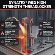 Dynatex Red High Strength Threadlocker 0.20 oz Bottle - Permanent Lock, Anaerobic, Large Fasteners, Vibration & Solvent Resistant (Single)