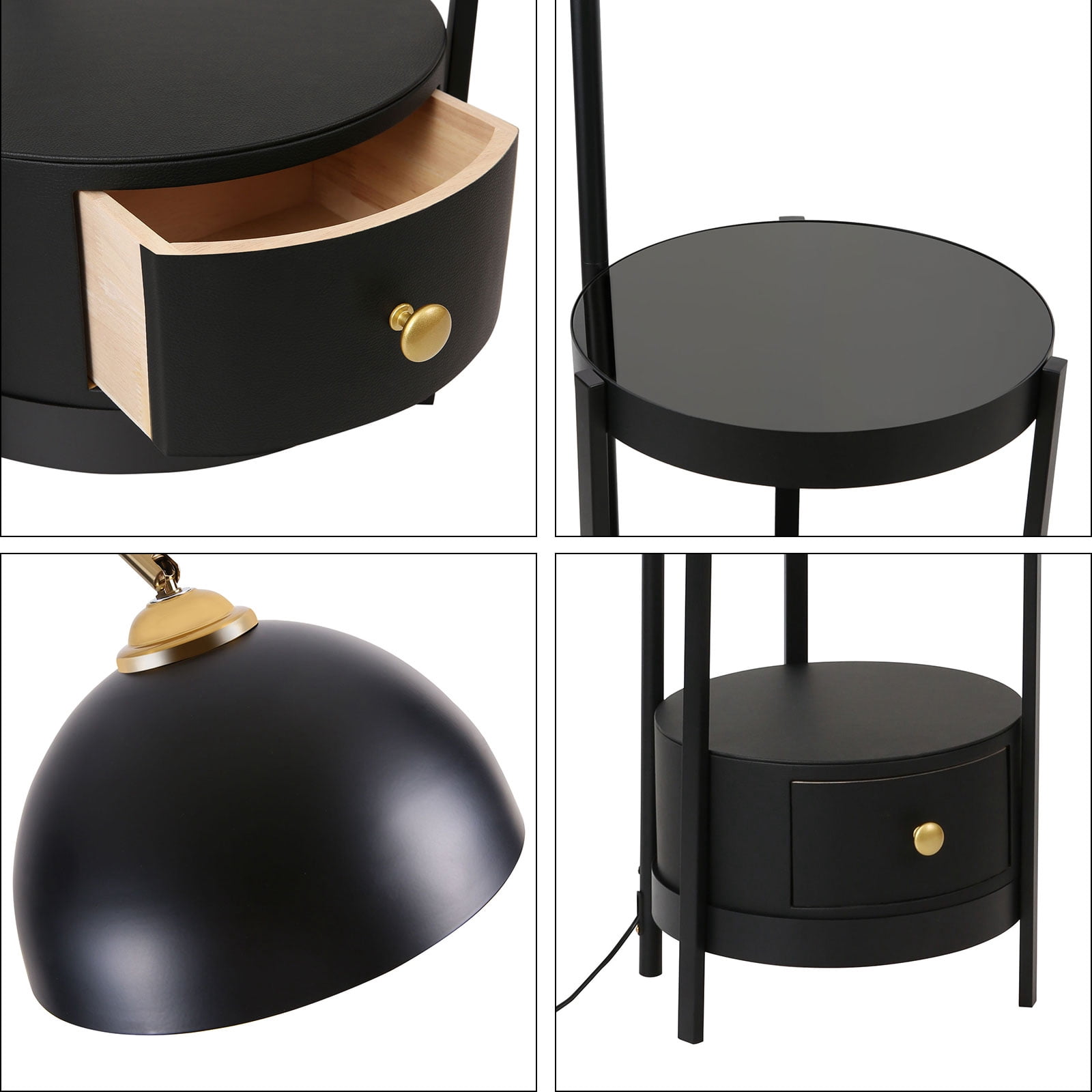 Wildnix Black and Gold Floor Lamp with Round Table, Modern Arched Design, E26 Bulb Support, Foot Switch, Ideal for Living Room & Bedroom