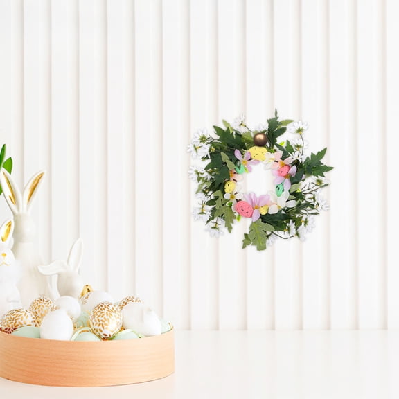 BESTYASH Easter Spring Door Wreath with Artificial Eggs and Daisy Flowers, Seasonal Home Decoration for Front Door