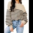 thumbnail image 3 of Suéter Holgado de Otoño para Mujer, Moderno Jersey de Punto A Rayas con Mangas Murciélago y Bloques de Color. Camello Rayado M, 3 of 5