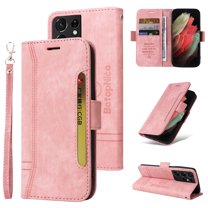 Dteck Luxury Leather Wallet Case Compatible with Samsung Galaxy S21 Ultra 6.8 inch with Shockproof Kickstand Card/Cash Slot Magnetic Case for Samsung Galaxy S21 Ultra,Pink