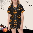 thumbnail image 2 of Weebloom Tween Girls Halloween Pajamas Silk Satin Pumpkin Short Sleeve Button Up Shirts And Shorts Summer Fall 2 Piece Set Pjs Jammies, 2 of 4