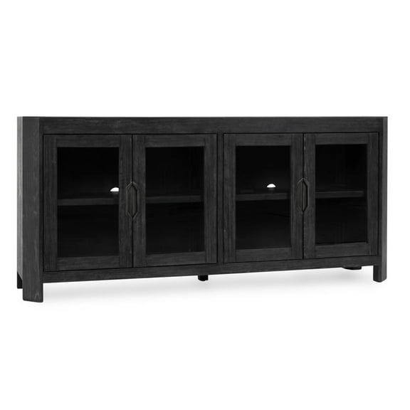 Pemberly Row 84" Reclaimed Oak Wood 4-Door Sideboard Buffet in Black