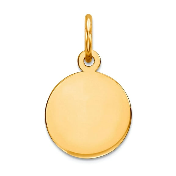 14k Yellow Gold Solid Polished Plain .009 Gauge Circular Engraveable Disc Charm 17x10mm Wide Pendant Necklace for Women