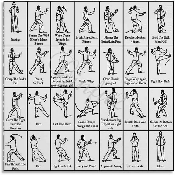 Tai Chi 24 Step Chart Poster Chinese Martial Arts Tai Chi Poster(1) Canvas Painting Posters And Prints Wall Art Pictures for Living Room Bedroom Decor