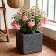 thumbnail image 2 of Olurrisa Large Outdoor Indoor Planter, 16.9"+14.37"+11.6" +9.25''Dia Square Magnesium Oxide Planter Set of 4, Flower Pots with Drainage Holes, Modern Design, Grey Color Planter for Home Garden Patio, 2 of 8