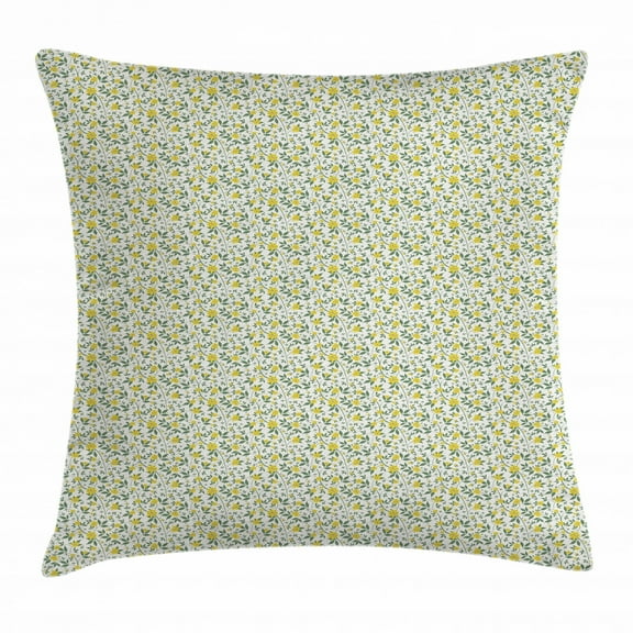 Flower Throw Pillow Cushion Cover, Flourishing Country Flowers Pattern with Wild Daisy Stalks Summer Flora, Decorative Square Accent Pillow Case, 18 X 18 Inches, Green Yellow Cream, by Ambesonne