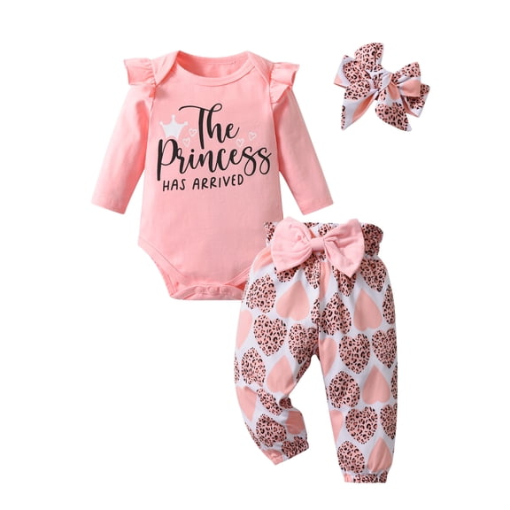 Newborn Baby Girl Clothes Long Sleeve Ruffle Romper Pants Set 3PCS Fall Outfits Light Pink