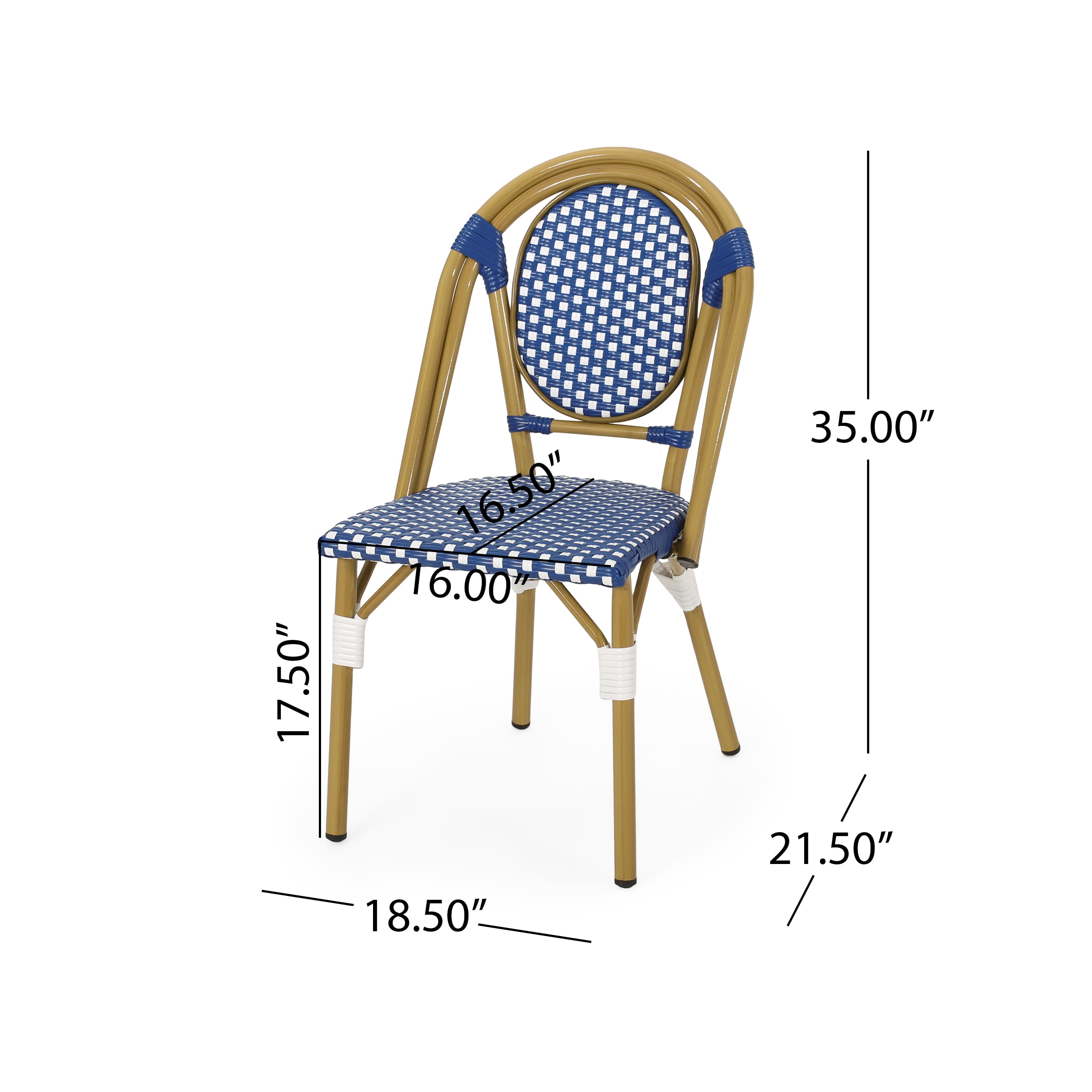 Drew Outdoor French Bistro Chairs, Set of 4, Blue, White, Bamboo Finish