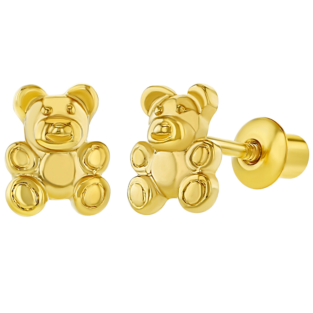 18k Gold Plated Little Teddy Bear Back Earrings For Toddlers 18k Gold Plated Little Teddy Bear Back Earrings For Toddlers S