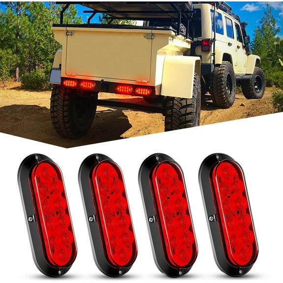 Nilight 6Inch Oval Red LED Trailer Tail Light 4PCS 10LEDs Waterproof Stop Brake Turn Surface Mount Trailer Lights for Truck RV Boat Bus Lorry Camper Van Caravan, 2 Years Warranty