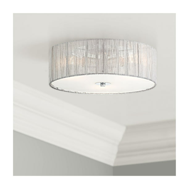 16 Wide Silver Fabric Drum Shade, Possini Euro Branch Ceiling Light Fixture