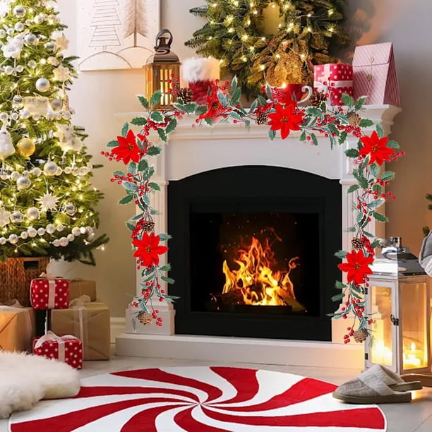 Guirnaldas colgantes navideñas artificiales de ratán con frutos rojos para escaleras, paredes, chimeneas, decoración interior y exterior.