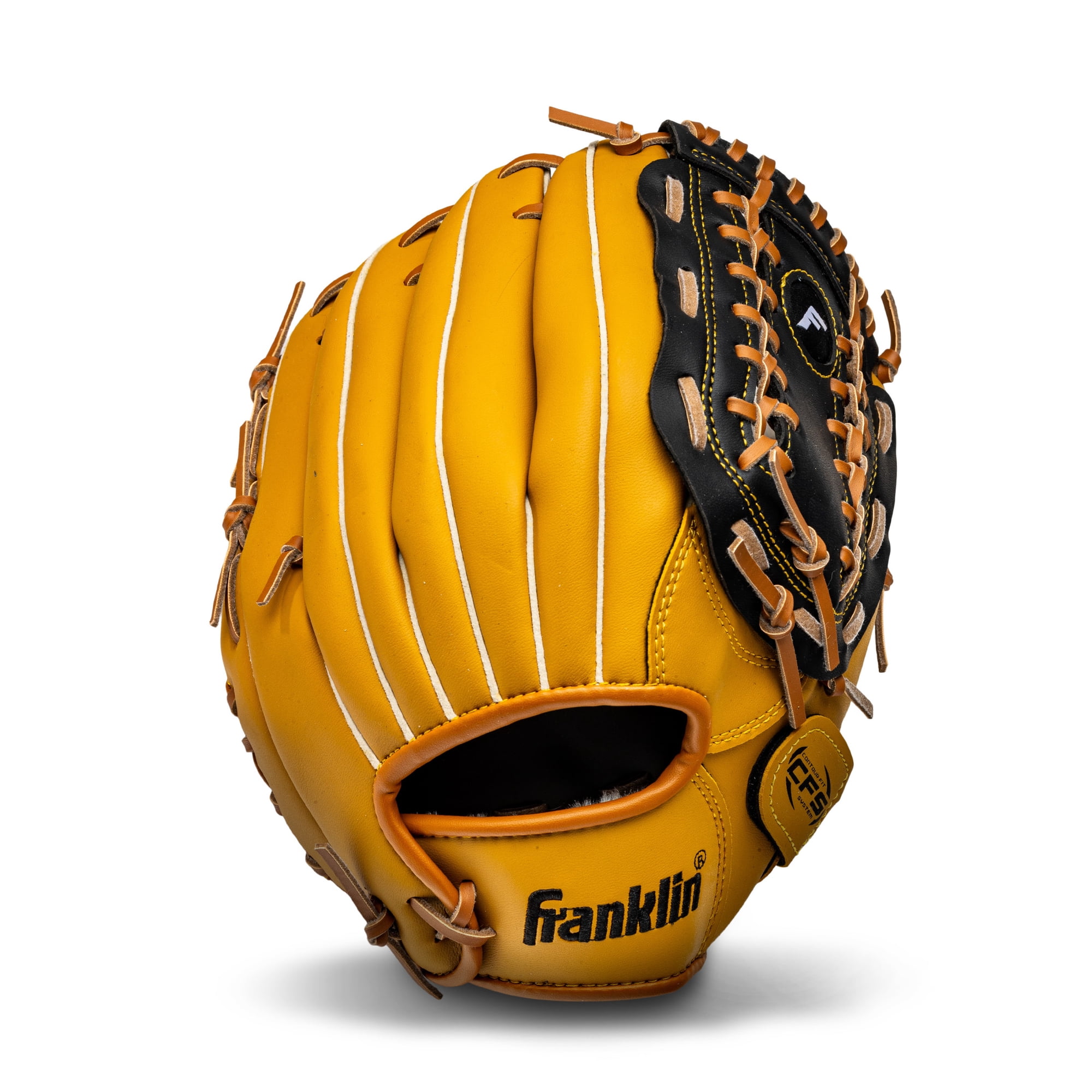 Franklin Sports Field Master Baseball + Softball Glove, 12 in, Black/Tan, Right Hand Throw