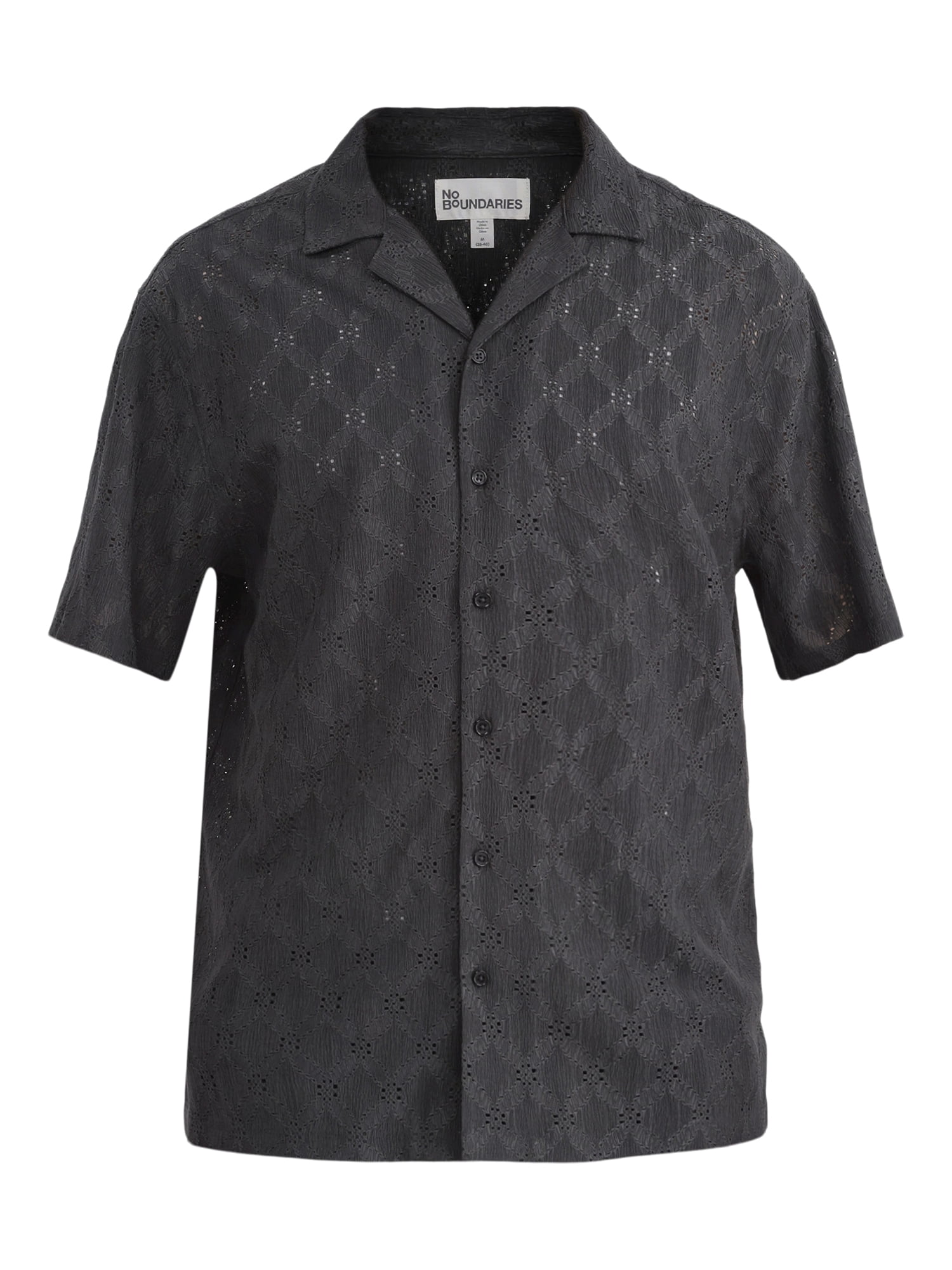 No Boundaries Men's & Big Men's Eyelet Short Sleeve Button Up Shirt, Sizes XS-3XL
