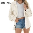 thumbnail image 2 of Beaully Camisas de pana con botones para mujer, chaqueta informal de manga larga de gran tamaño (beige), 2 of 6