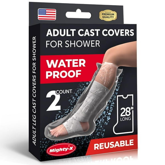 Mighty-X 100% Waterproof Cast Covers for Shower Leg -ã€Watertight Seal】- Reusable 2pk Half Leg Cast Cover for Showering - Cast Protector for Shower Leg Adult Knee, Ankle, Foot
