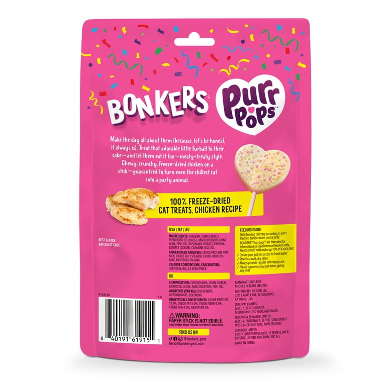 BONKERS Purrpops Birthday Edition Freeze-Dried Chicken Flavored