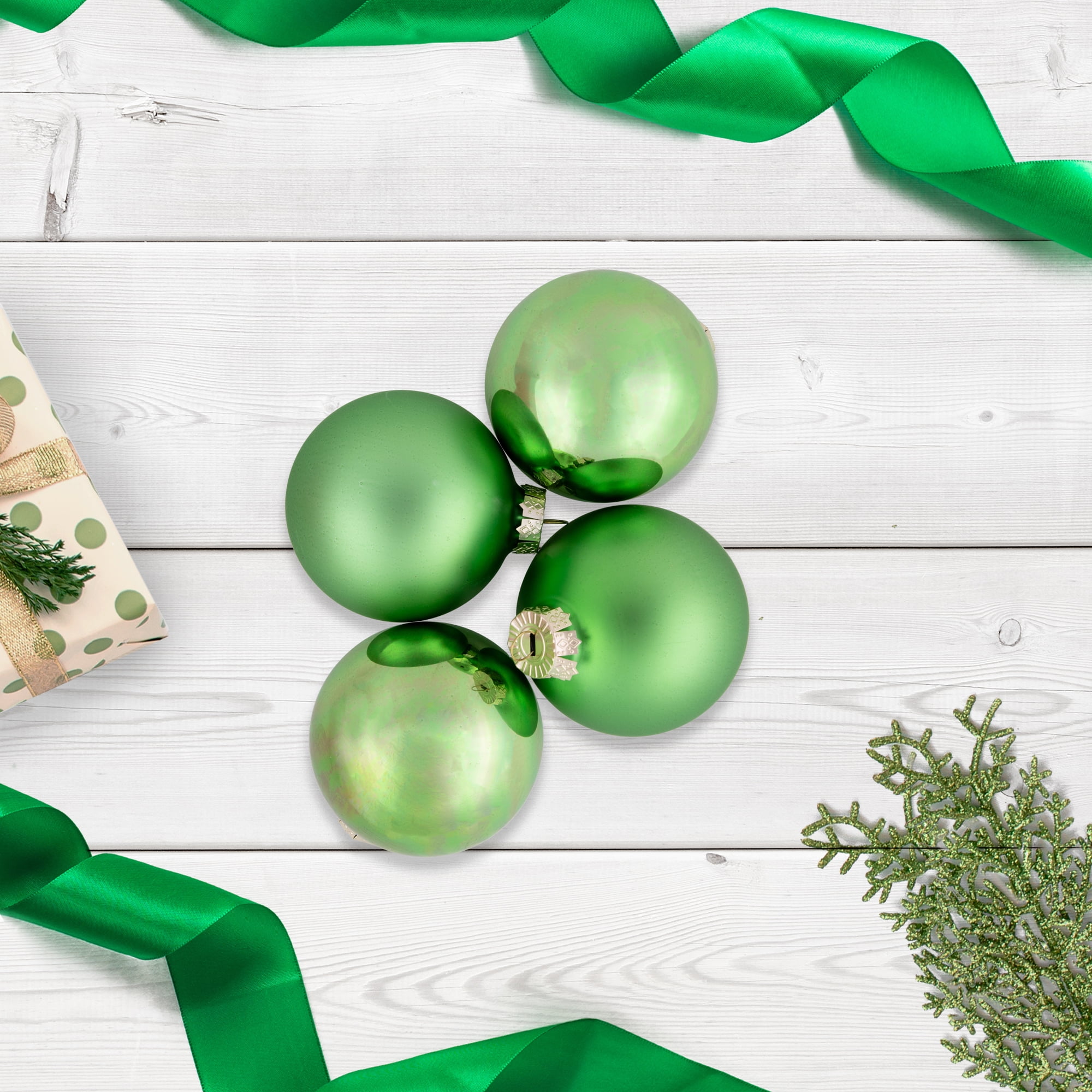 6-Piece Shiny and Matte Green Glass Ball Christmas Ornament Set 3.25" (80mm)