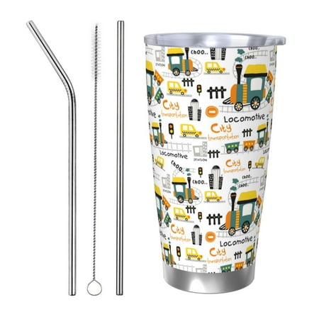 

Tideii Transportation Cartoon for 20OZ Car Cup Stainless Steel Cold and Hot Cup with Lid Suitable for Outdoor and Home Unisex-Straw Three-piece Set