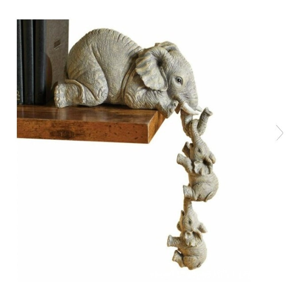 EVERSPRING Elephant Carved Wood Look Figurine Resin 10.25 Inch Long