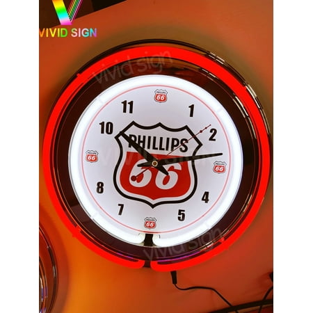 Queen Sense 15 Phillips 66 Gas Oil Neon Clock Wall Clock Man Cave Pub Bar Garage Decor 115P66GOLNC
