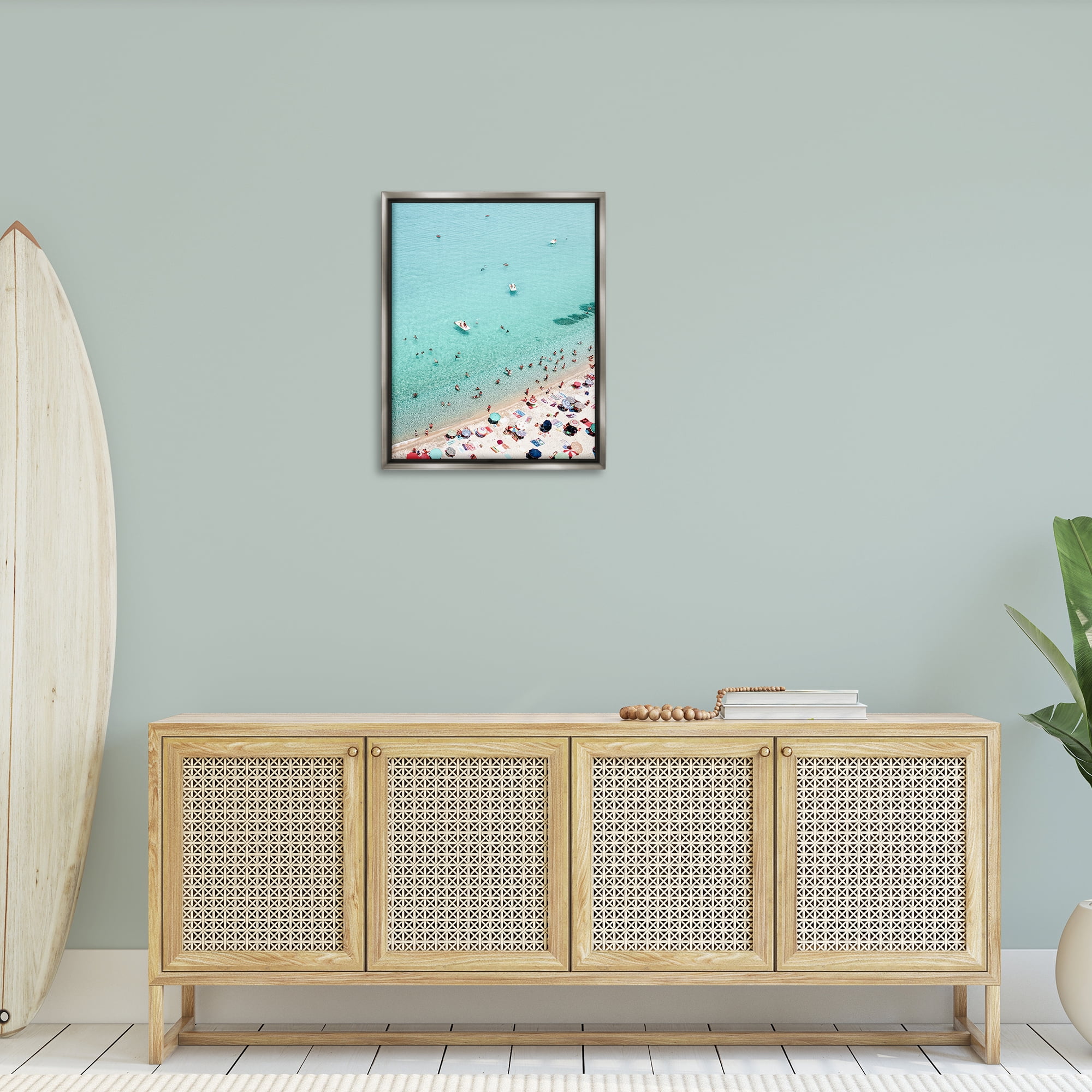 Stupell Industries Busy Beach View Nautical & Beach Photography Gray Floater Framed Canvas Art Print Wall Art, 25 x 31