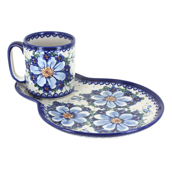 Blue Rose Polish Pottery Daisy Surprise Breakfast Plate with Mug