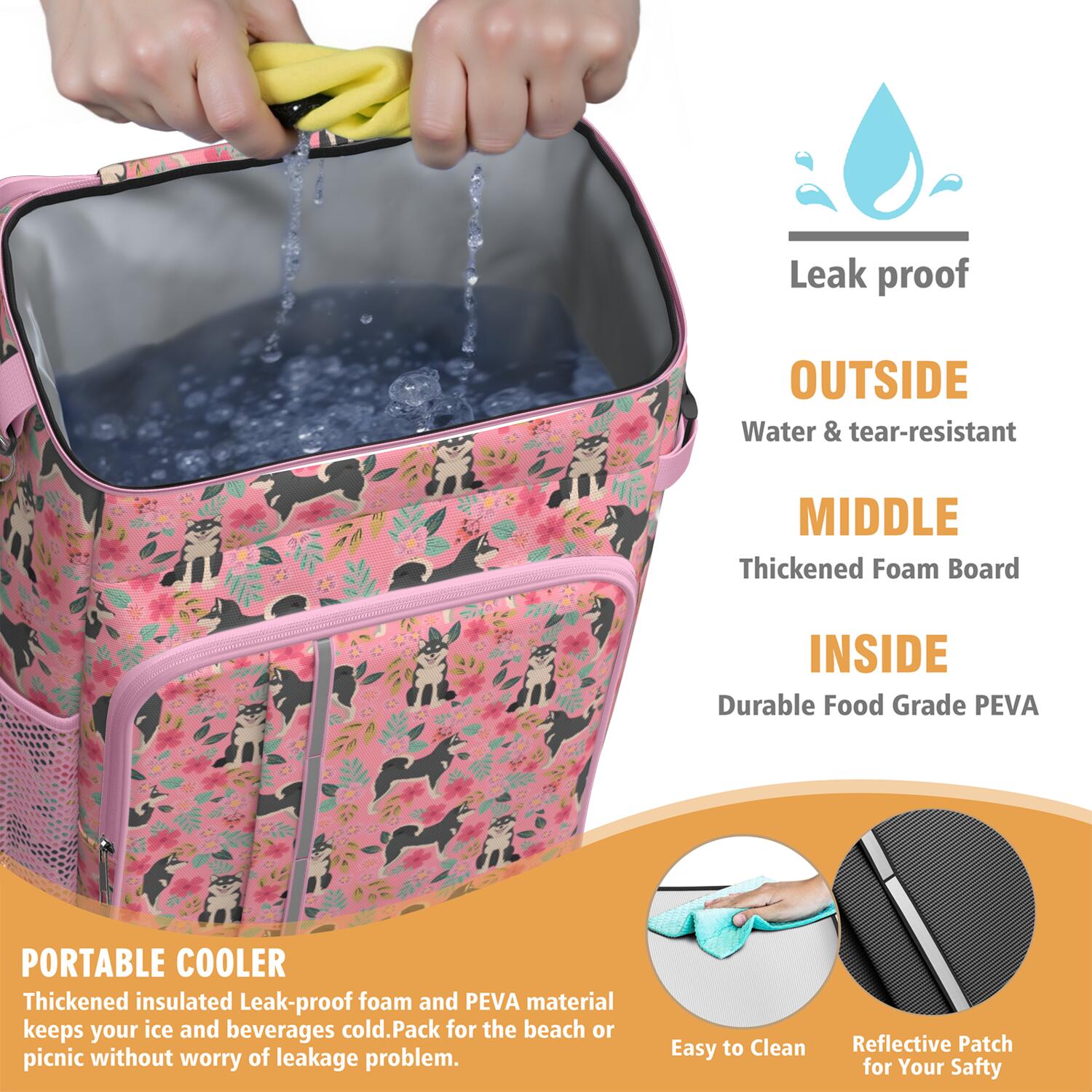 Travel Cooler Bag - Shiba Inu Dog and Flower Floral Camping Beer Cooler Backpack with Bottle Opener- Waterproof Insulated Picnic Backpacks - Cooler Bag for Beach