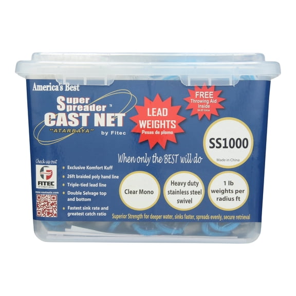 Fitec 10870 SS1000 Super Spreader Clear Mono 7' x 3/8" Mesh Fishing Cast Net