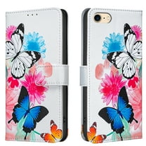 Allytechgroup iPhone 7 / 8 / SE 2022 & 2020 Case Wallet Cover with Card Holder, Flip Phone Case for Apple iPhone SE with Magnetic Closure Stand & RFID Blocking Case for Women Men, Blue Butterfly