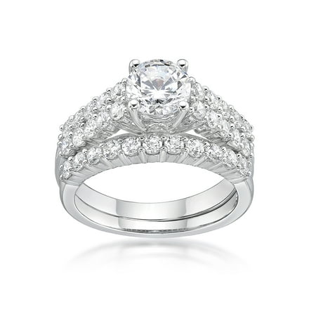 - Sterling Silver 3 stones Bypass Simulated Diamond Ring